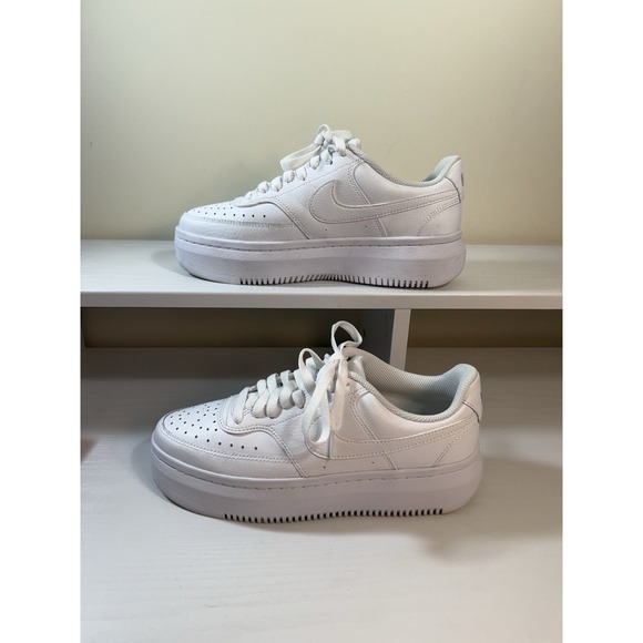 Nike Court Vision Alta Triple White Leather  Platform Shoes Women's Size 9 - Picture 1 of 9
